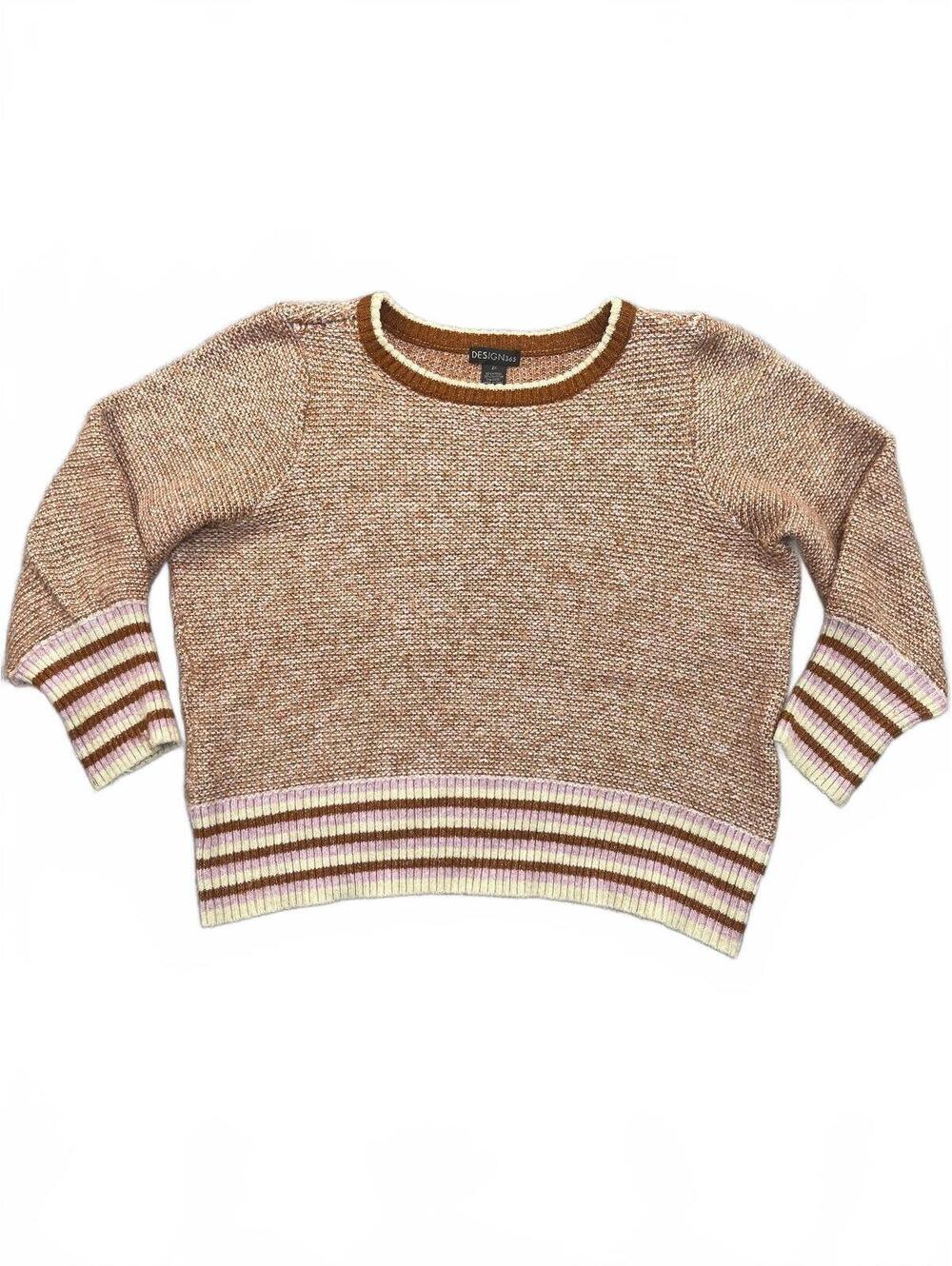Design 365 Sweater Womens 2X Brown Pink Striped Ribbed Trim Pullover Knit Top